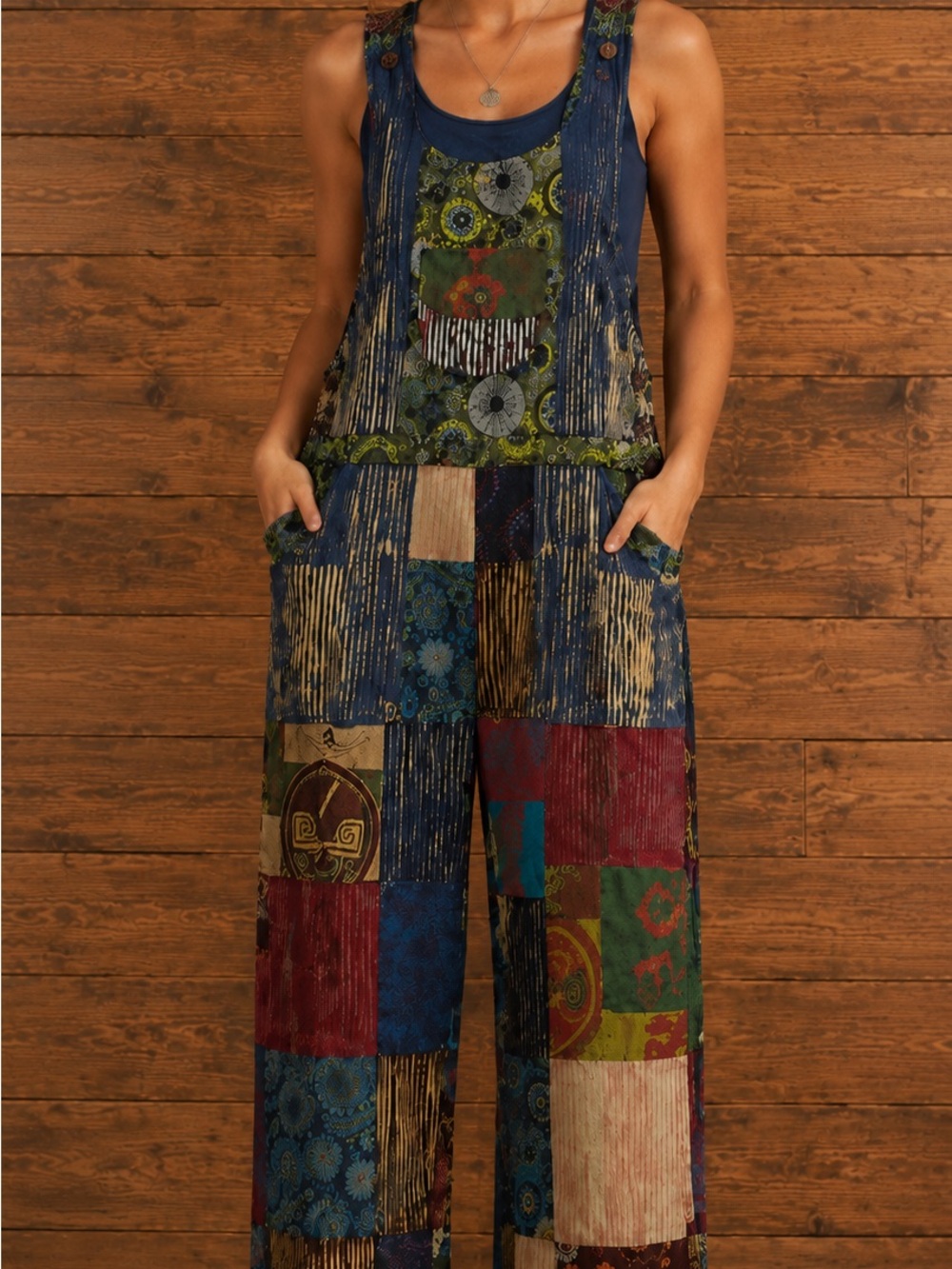 Rising International Multicolor Patchwork Wide-Leg Jumpsuit